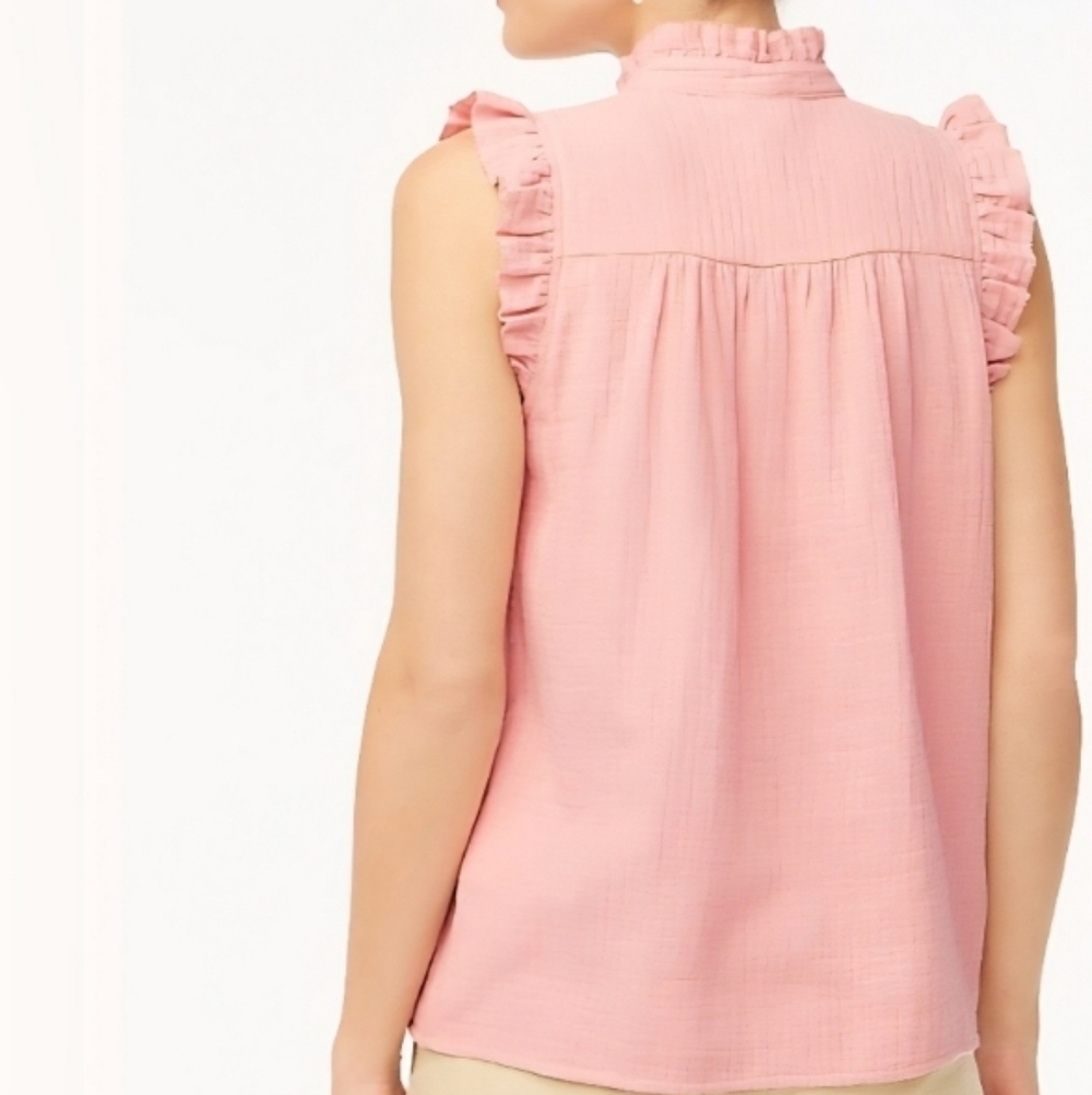 J. Crew Soft Pink Guaze Ruffle Trim Top Size Medium - Picture 8 of 11